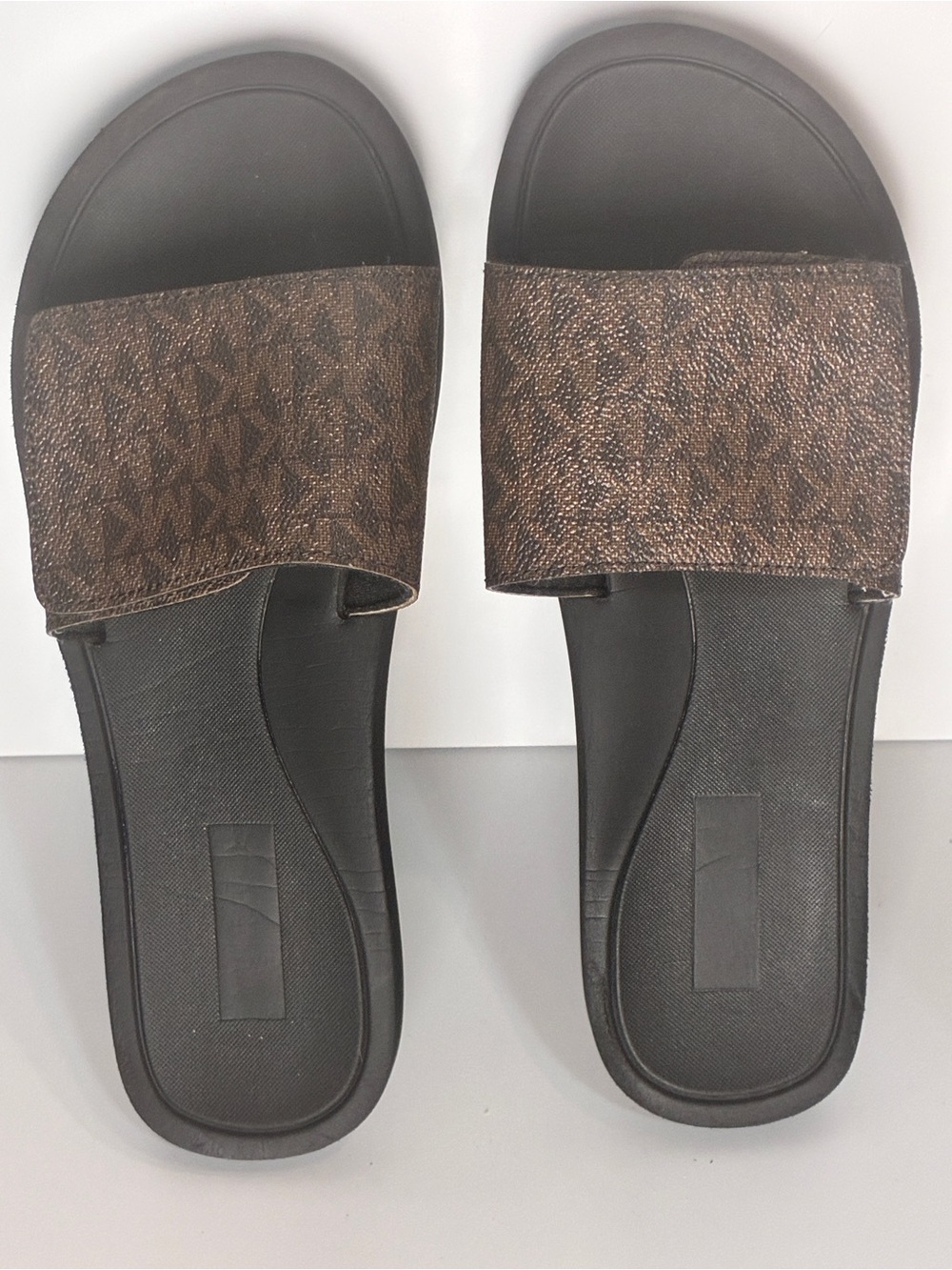 Michael Kors Wade Slide Sandals - Brown MK Signature Logo - Size 6